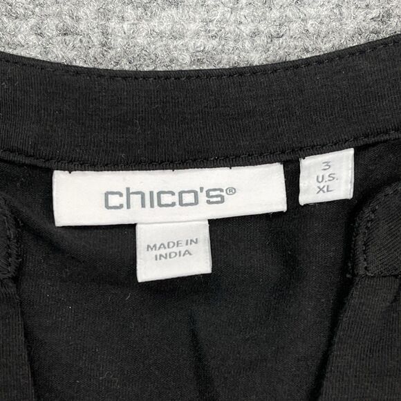 Chicos Top Sz 3 Womens XL Black Floral Embroidered Pima Cotton Blend 3/4 Sleeve - Picture 4 of 7